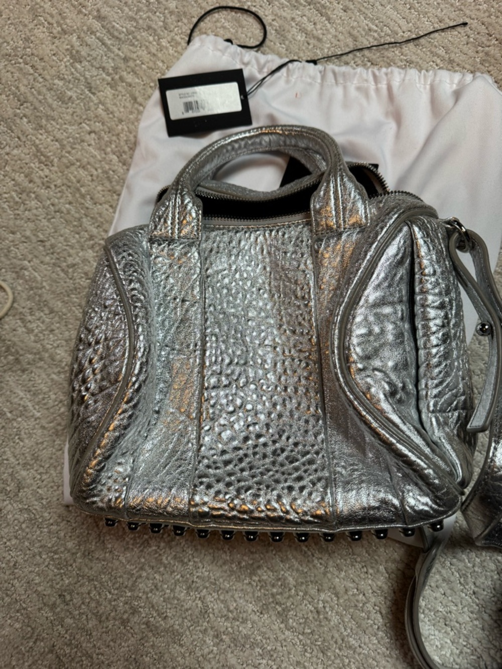 Alexander Wang Silver Metallic Textured Women’s Satchel Bag